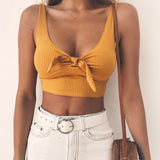 Women Summer Ribbed Bow Tie Camisole Blouse