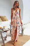 Womens Summer Floral Halter Maxi Dress