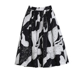 Summer High Elastic Waist Black Pattern Printed Temperament Half-body Skirt