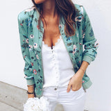 Womens Retro Floral Zipper Up Bomber Outwear Jacket