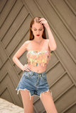 Women Summer Short Sequined Shining Off Shoulder Party Blouse