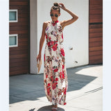 Women Halter Sleeveless Floral Print Ethnic Maxi Dress