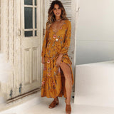 Women chic Floral Print V-Neck Long Sleeve Maxi Dress