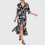 Summer Women Chiffon Floral Print V Neck Plus Size Mini Dress