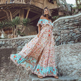 Women Elegant Floral Print Boho Chic A-Line Vintage Maxi Dress