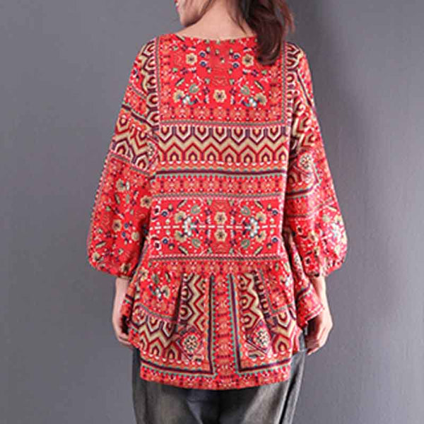 Women New Stylish Vintage Casual Printed Blouse