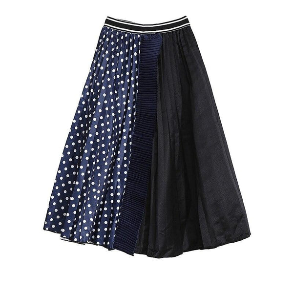 Waist Black Hit Color Dot Printed Pleated Loose Half-body Skirt