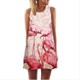 Summer Women Rose Print Sleeveless O neck Casual Dresses