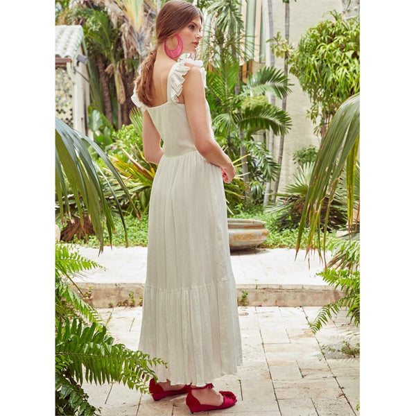 Parrot Embroidered Ruffle Sleeve Straps Summer Maxi Dress