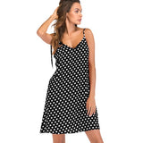 Women Polka Dot Print V Neck Sleeveless Casual Mini dress