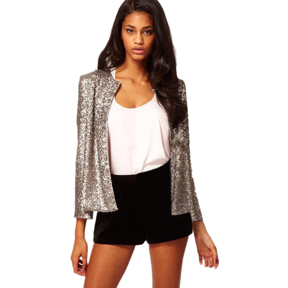 Women Sequin Silver Shiny Jacket Loose Party Paillette Coats – ebuytrends