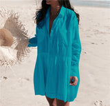 Long Sleeve Cotton Casual Beach Cover Up Mini Dress