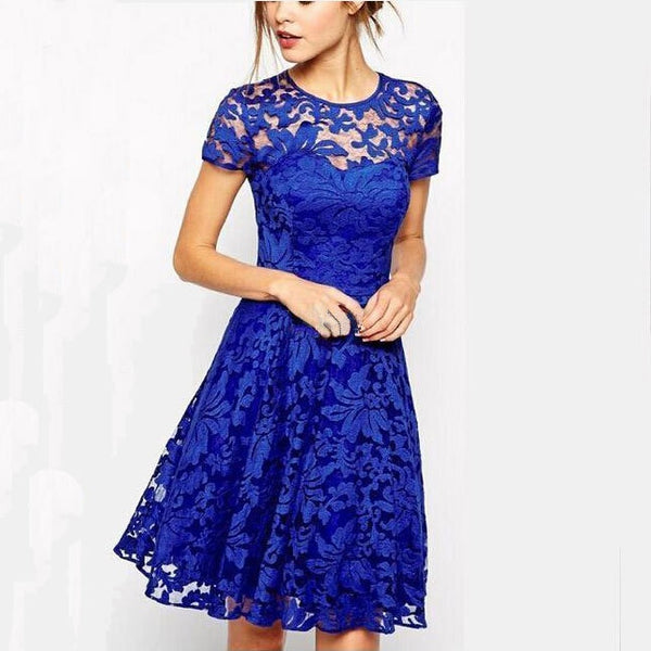 Women Fashion Elegant Sweet Hallow Out Lace Mini Dress