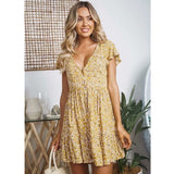 Short Sleeve V-Neck Floral Print Chic Mini Dress