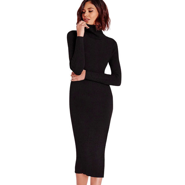 Women Sexy Sweater Knitted Slim Elastic Turtleneck Long Sleeve Bodycon Dresses