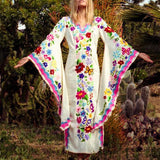 New Vintage Flared Long Sleeve Bohemian Multi Flower Embroidery Maxi Dress