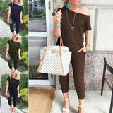 Women Casual One-Shoulder Wide Leg Jumpsuit 