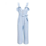 Women Ruffled Cotton Linen Sleeveless Jumpsuit