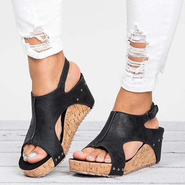Women Wedges Leather Wedge Heels Sandals