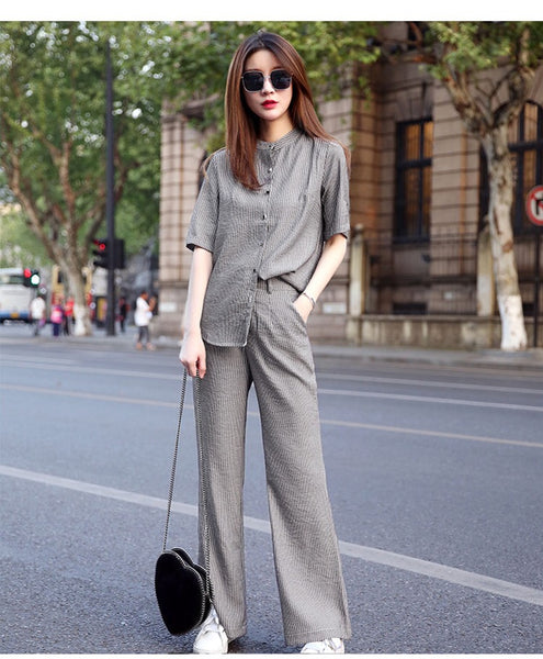 Women New Stylish Casual Solid Color Short Sleeve Two-piece Suits