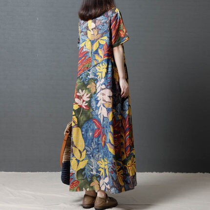 Women Popular Printed Short Sleeves Maxi Dress