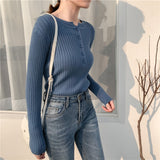 Women Sexy Elegant Buttons Casual Pullovers Sweater