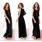 Women Fashion Summer  Sleeveless Solid Color Maxi dress