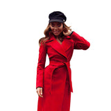  Long Women's coat lapel 2 pockets belted Jackets solid color coats Female Outerwear