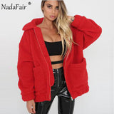 Women  Zipper Plush Thick Casual Plus Size Lamb Winter Faux Fur Coat 