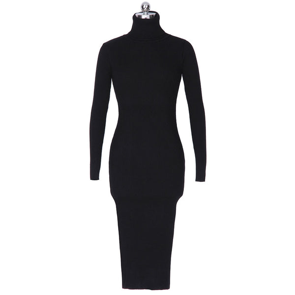 Women Sexy Sweater Knitted Slim Elastic Turtleneck Long Sleeve Bodycon Dresses 