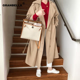 Women's Double-Breasted Trench Coat with Belt Classical Lapel Collar Loose Long Windbreaker