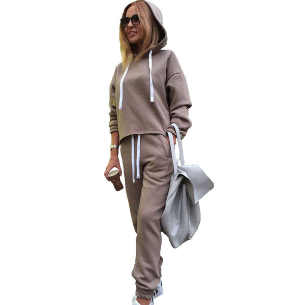 Long Sleeve Thicken Hooded 2 Piece Set Casual Tracksuit
