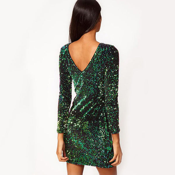 Green Sequin Women Sexy Slim Fit Backless Bodycon dress