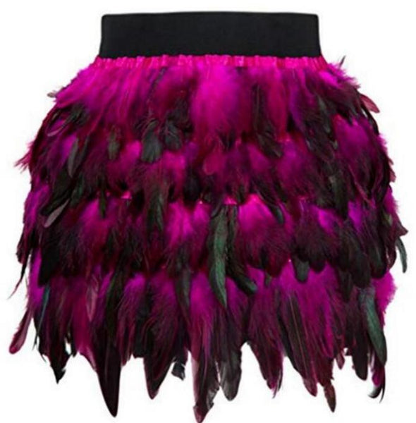 Women Double Layer Fabric Lined Feather Skirt