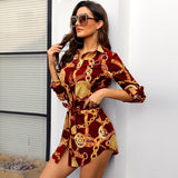 Sexy Middle Sleeve Chain Print Women Blouses