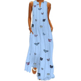 Women Butterfly Printed V Neck Loose Big Swing Bohemia Dresses