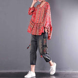 Women New Stylish Vintage Casual Printed Blouse