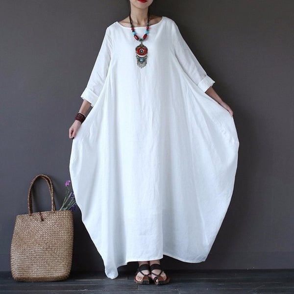 Women Sexy O Neck Three Quarter Sleeve  Casual Maxi Dresses