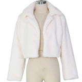 Women Fluffy Fleece Turn-down Collar Faux Fur Coat Tops