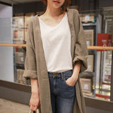 Women Cotton And Linen Thin Over Knee Cardigan 