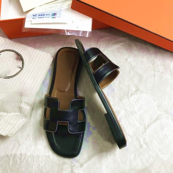 Summer Luxury Designer Black Or White H Ladies Sandals 