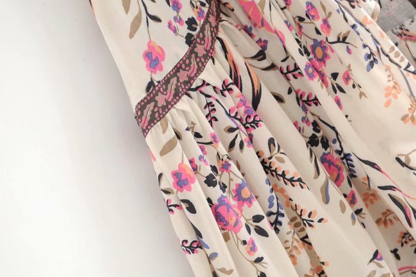 Chic Summer Vintage Floral Print Asymmetrical Boho Dress 