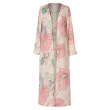 Women Summer Chiffon Long Sleeve Floral Print Kimono Cardigan