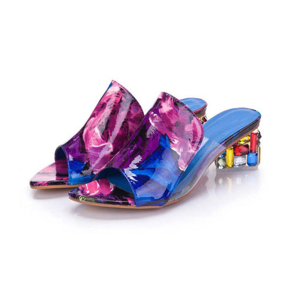 Summer Women Colorful Rhinestone crystals Heels peep Toe Sandals