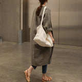 Women Cotton And Linen Thin Over Knee Cardigan 