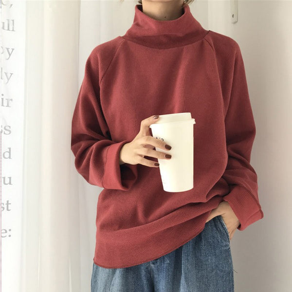 Turtleneck Knitted  Casual Loose Long Batwing Sleeve Sweater