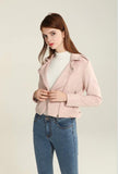 Women 2019 New Long Sleeve Turn Down Collar Faux Leather Casual Coat