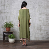 Women Linen Solid National Style Loose Plus Size Maxi Dress