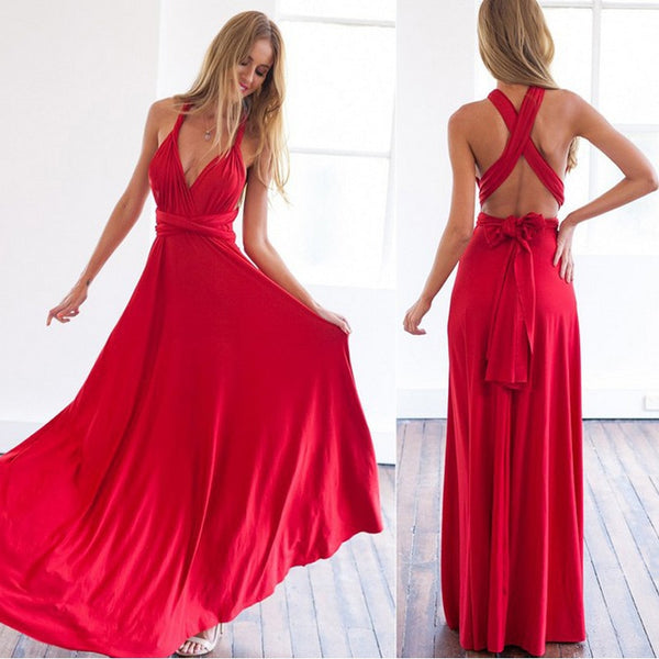 Sexy Women Multiway Wrap Convertible Boho Maxi Club Red Dress Bandage Long Dress