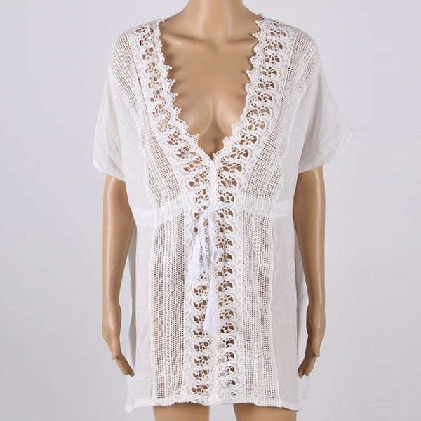 White Hollow Out Lace Swimsuit Cover Up